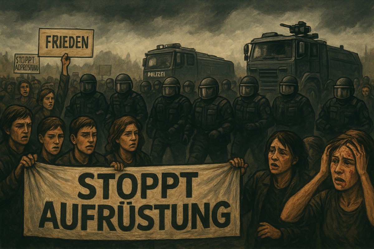 Polizeigewalt während einer Demonstration gegen&nbsp;Aufrüstung.